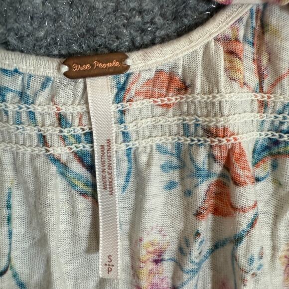 Free People Shirt Womens Small White Floral Cottage Core Bohemian Stretch - Picture 5 of 9